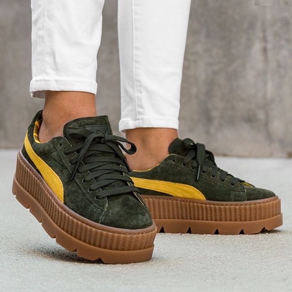 Puma Olive and Mustard Platform Sneakers